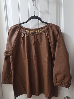 Dolce & Gabbana Brown Faux Leather Peasant Top